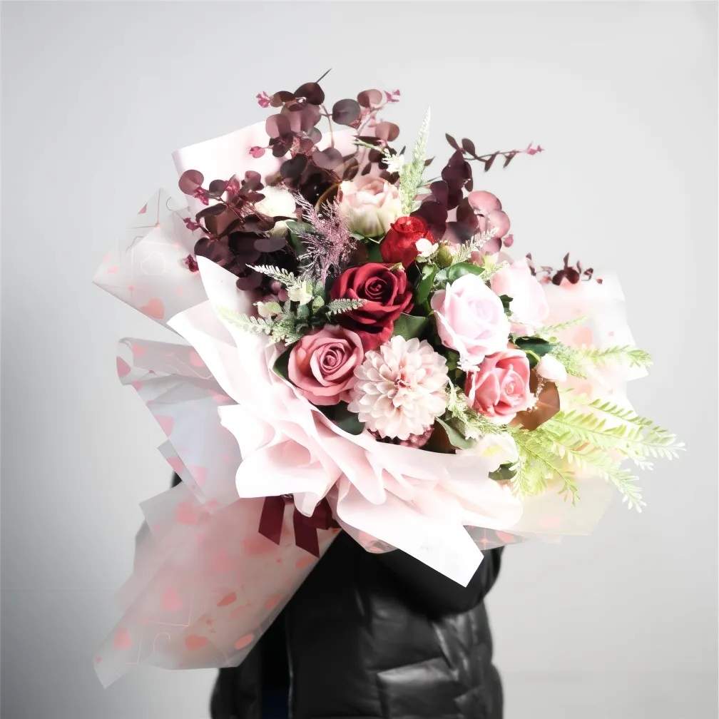 Heart Waterproof Flower Wrapping Paper - 20 sheets, 22 x 22 inches / 56 x 56 cm - Image 2